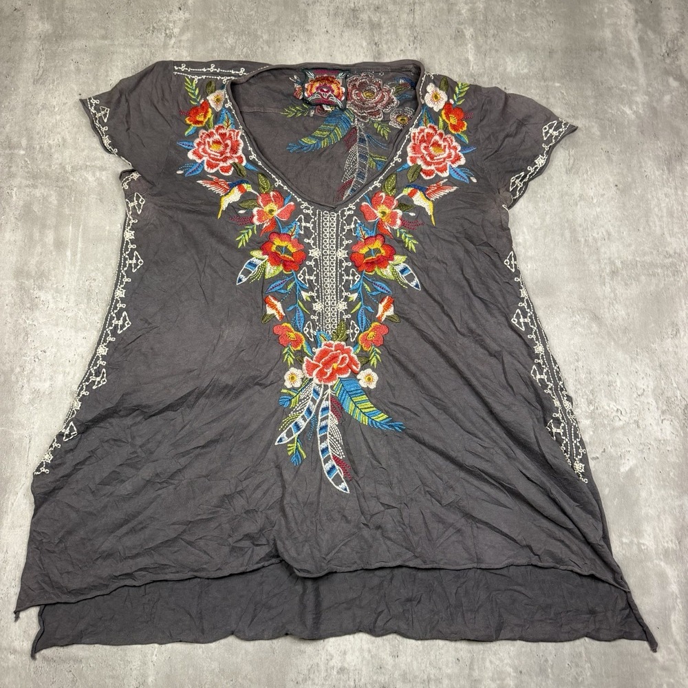 Johnny Was Women's Drape embroidered cap sleeve tunic dress Size S Boho Floral